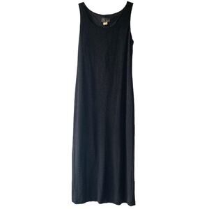 Alex Evenings‎ Maxi Dress Womens 16 Black Metallic Sparkle Sleeveless Slit Gown